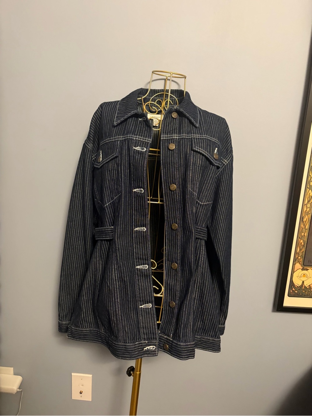 Topshop Navy Pinstripe Jean Jacket